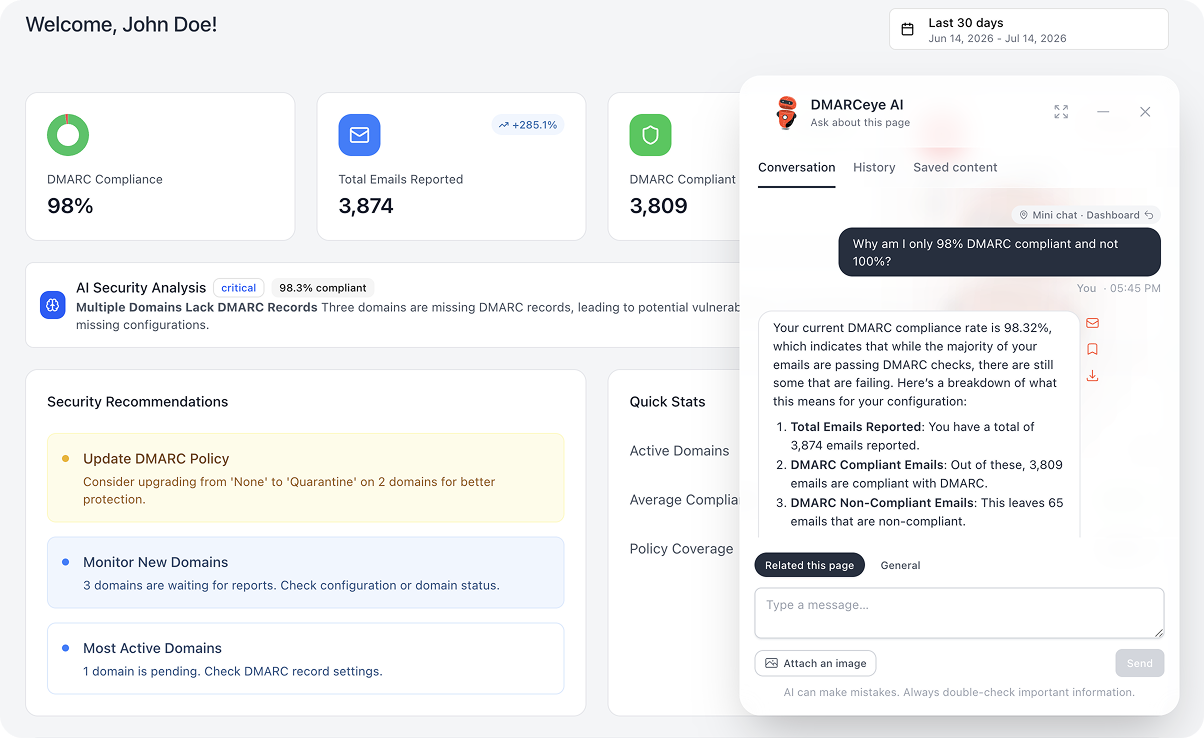 DMARCeye mini in-app chat