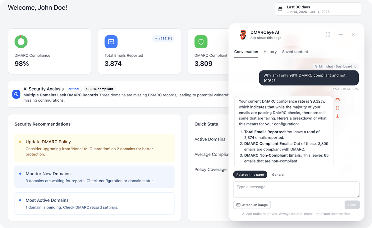 DMARCeye mini in-app chat
